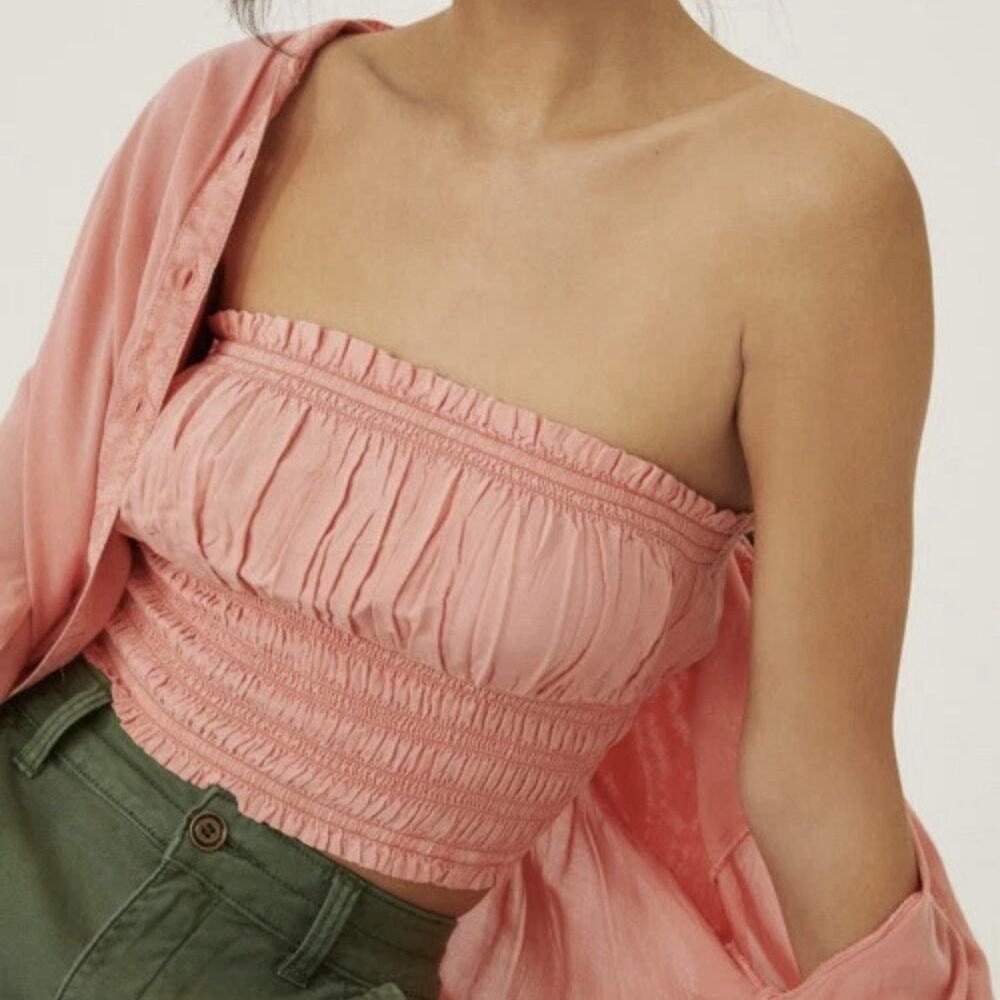 Anthropologie Pilcro Coral Pink Smocked Tune Top Womens Small
